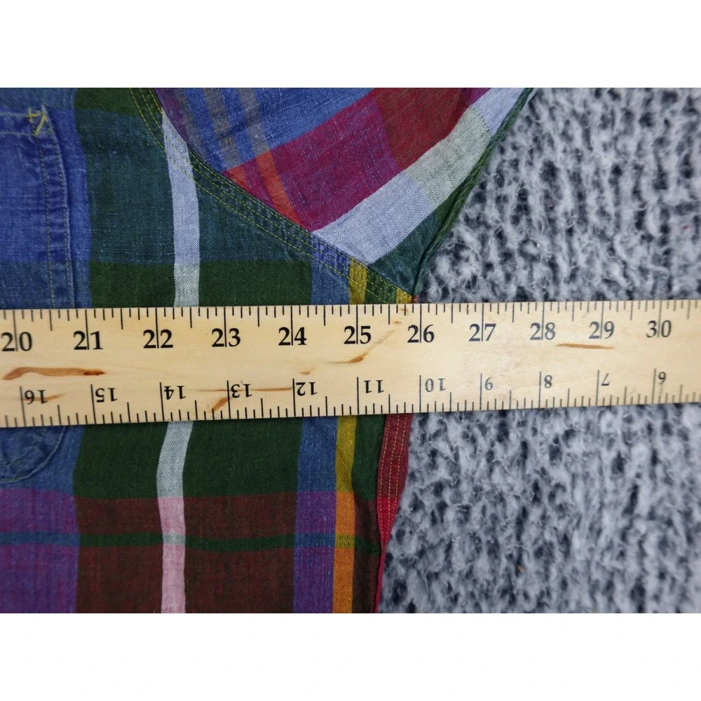 Polo Ralph Lauren Mens XL Multicolor Plaid Indigo Linen Long Sleeve Button Shirt